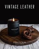 Scented Candles for Men | Vintage Leather Scented Candle | Winter Candle, Soy Candles, Masculine Candle, Long Burning Scented Candles, Wood Wicked Candles | Aromatherapy Candle in Black Jar