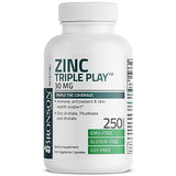 Bronson Zinc Triple Play 30 mg Triple Coverage Immune Support Zinc Supplement with Zinc Acetate, Picolinate & Orotate - Immune, Antioxidant & Skin Health Support - 250 Vegetarian Capsules