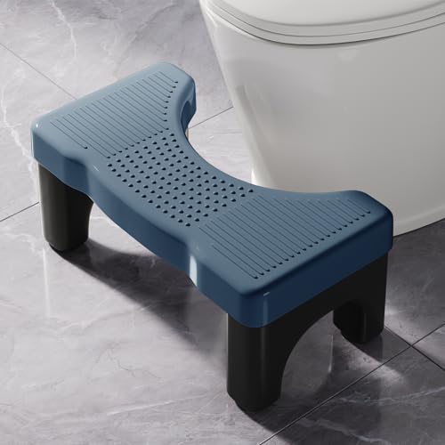 Kzeirm Squatting Toilet Stool for Adults, 7 Inch Height Bathroom Poop Step Potty Stool, Non-Slip Plastic Toilet Assistance Step Stool Squat Adult, Healthy Gift for Kids Seniors, Blue with Black Frame