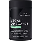 Sports Research Vegan Omega-3 with Vitamin D3 Softgels - 630mg EPA+DHA & 125mcg D3 Supplement - Fish Oil Alternative w/Vitamin D - Plant-Based Support from Algae Oil - 60 Veggie Capsules for Adults