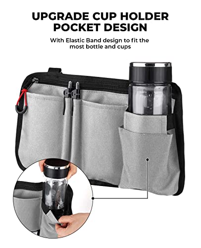 ISSYZONE Wheelchair Side Bag, Walker Pouch Bag with Cup Holder, Wheelchair Armrest Accessories for Walker, Rollator, Electric Scooter Wheelchairs, Ideal Gift for Mother's Day & Father's Day (Grey)