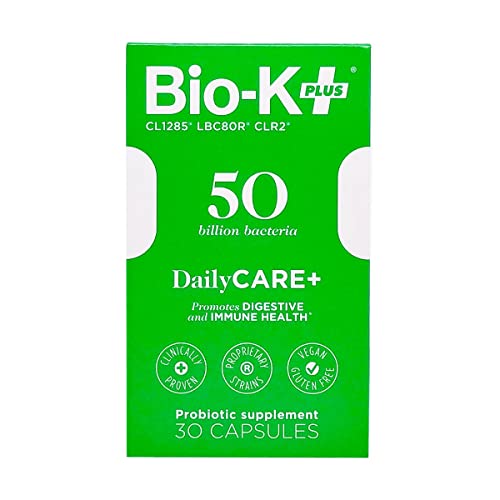 Bio-K + Daily Care Plus Probiotic Supplement Capsules for Adult Men and Women, 50 Billion Active Bacteria, Promotes Immune System Health - Vegan & Gluten-Free Delayed Release, 30 Capules/Box