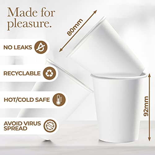 Disposable White Coffee Cups with Lids 8 oz (100 Pack) - To Go Paper Coffee Cups for Hot & Cold Beverages, Coffee, Tea, Hot Chocolate, Water, Juice - Eco Friendly Cups