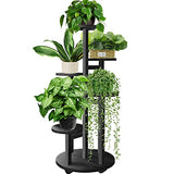 GEEBOBO 5 Tiered Tall Plant Stand for Indoor, Wood Plant Shelf Corner Display Rack, Multi-tier Planter Pot Holder Flower Stand for Living Room Balcony Garden Patio (Black)