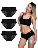 TIICHOO Leakproof Underwear for Women Bamboo Viscose Comfort Hipster Period Panties Heavy Flow 3 Pack (Small, 3 Black)