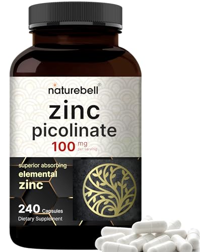 High Potency Zinc Picolinate 100mg - 240 Capsules, Bioavailable Form of Zinc for Immune Support and Skin Health - Non-GMO and Gluten- Zinc Supplements