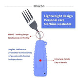 Ehucon Adaptive Utensils Angled Spoon and Fork for Hand Tremors Parkinsons,Weighted Utensils with Non-Slip Easy Grip Handles for Independent Eating (1pcs Spoon+1pcs Fork=2 pcs,Purple,Right Hand)