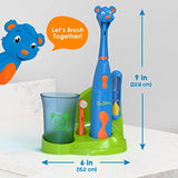 Brusheez® Kids’ Electric Toothbrush Set - Safe & Effective for Ages 3+ - Parent Tested & Approved with Gentle Bristles, 2 Brush Heads, Rinse Cup, 2-Minute Timer, & Storage Base (Buddy The Bear)