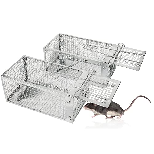 2-Pack Humane Rat Traps, Live Mouse Rat Cage Traps Catch and Release for Indoor Outdoor, Small Animals Traps, Easy to use,(10.6"x 5.5"x 4.5")