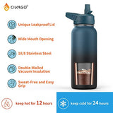 CIVAGO 32 oz Insulated Water Bottle With Straw, Stainless Steel Sports Water Cup Flask with 3 Lids (Straw, Spout and Handle Lid), Wide Mouth Travel Thermal Mug, Dark Night