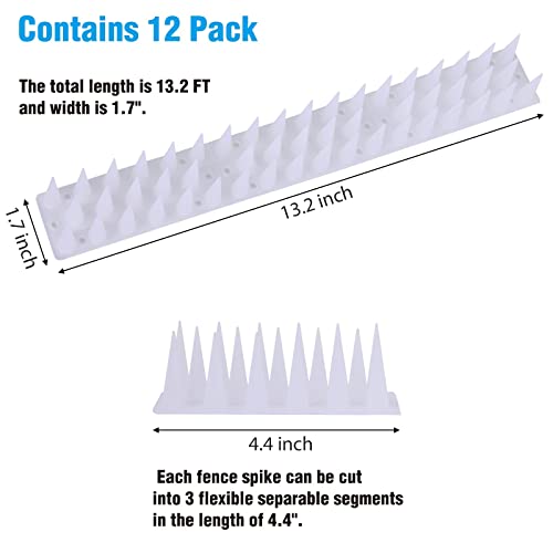 MorTime 12 Pack Bird Spikes 13.2 FT Bird Deterrent Spikes for Small Birds Squirrels Cats Keep Birds Away from Fence Roof Railing