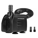 VIVOSUN 480GPH Submersible Pump(1800L/H, 25W), Ultra Quiet Water Pump with 7.2ft High Lift, Fountain Pump with 5ft Power Cord, 3 Nozzles for Fish Tank, Aquarium, Statuary, Hydroponics Black