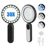 Magnifying Glass with Light, Handheld Illuminated Lighted Magnifying Glass with 21 Led, 3 Light Modes & Rechargeable USB Magnifier Seniors, Reading, Macular Degeneration, Exploring, Coins (Black)