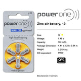 Power one Hörgerätebatterien Typ 10 gelb, Batterien 60 Stück Vorratspack, wireless approved, Größe p10 für Hörgeräte und Hörhilfen, high hearing level, quecksilberfrei, Made in Germany