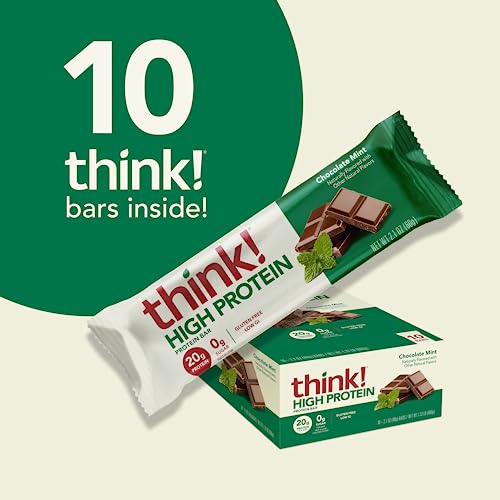 think! Protein Bars, High Protein Snacks, Gluten Free, Kosher Friendly, Chocolate Mint, Nutrition Bars, 2.1 Oz per Bar, 10 Count