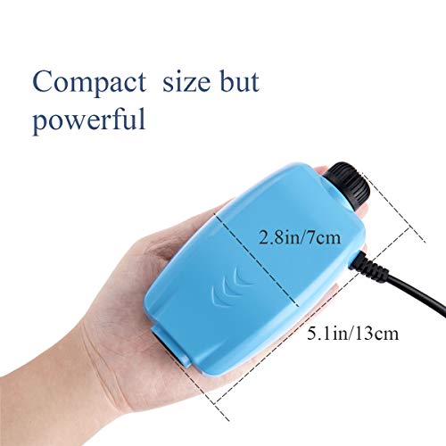 HITOP Dual Outlets Aquarium Air Pump, Whisper Adjustable Fish Tank Aerator, Quiet Oxygen Pump with Accessories for 20 to 100 Gallon (2 outlets - Blue)