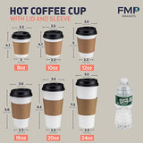 Hot Beverage Disposable White Paper Coffee Cup with Black Dome Lid and Kraft Sleeve Combo, Extra Small 50 Count (Pack of 1) 10 oz