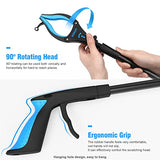 Foldable Grabber Reacher Tool with Light, 32" Garbage Grabber Tool, 90°Rotating Anti-Slip Jaw, Soft Rubber Handle & Durable Stick, Magnet Hook, Gabbers for Elderly (Blue) 8310-B-1