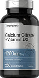 Calcium Citrate 1260 mg | with Vitamin D3 1000IU | 250 Caplets | Vegetarian, Non-GMO, Gluten Free Supplement | by Horbaach