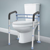 Delog Stand Alone Toilet Safety Rail - Adjustable Width & Height Fit Any Toilet, Medical Toilet Frame for Elderly Handicap Disabled, Folding Handrails with Storage and Padded Handles