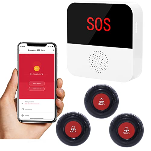 WiFi Caregiver Pager System Life Alert Systems for Seniors No Monthly Fee Call Bell for Patients at Home Fall Alert Devices for Elderly 3 SOS Call Button 1 Receiver(only Supports 2.4GHz Wi-Fi)