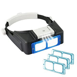 Beileshi Head-Mounted Magnifier with LED Light, Headband Double Lens Illuminated Reading Magnifier Loupe Jewelry Visor Opitcal Glass Binocular Magnifier with Lens Magnification-1.5X 2X 2.5X 3.5X