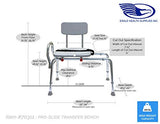 Pro-Slide Bathtub Transfer Bench and Sliding Shower Chair with Cut Out for Additional Cleaning (70311). Multiple Safety Features, Tool-Less Assembly, Height Adjustable and High Weight Capacity.