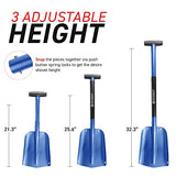 72 HRS Collapsible 3-in-1 Aluminum Compact Snow Shovel - Snow Removal in Winter, Emergency Kit for Vehicle, Car, Van, SUV, Truck, Snowmobile, Snowboard Gear, Camping, Gardening (Blue, 21”-32”)