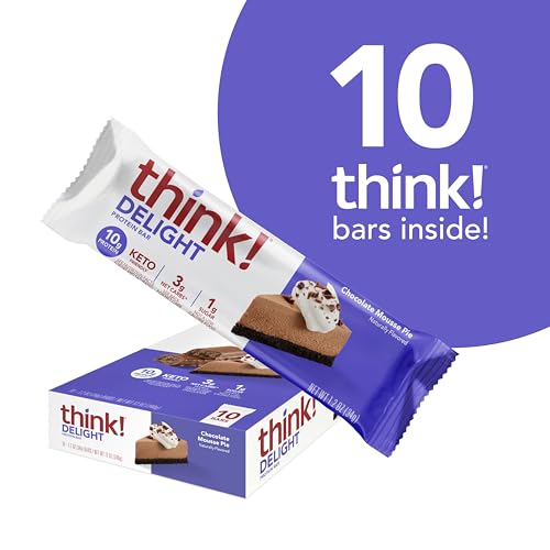 think! Delight, Keto Protein Bars, Healthy Low Carb, Gluten Free Snack - Chocolate Mousse Pie, 10 Count (Packaging May Vary)