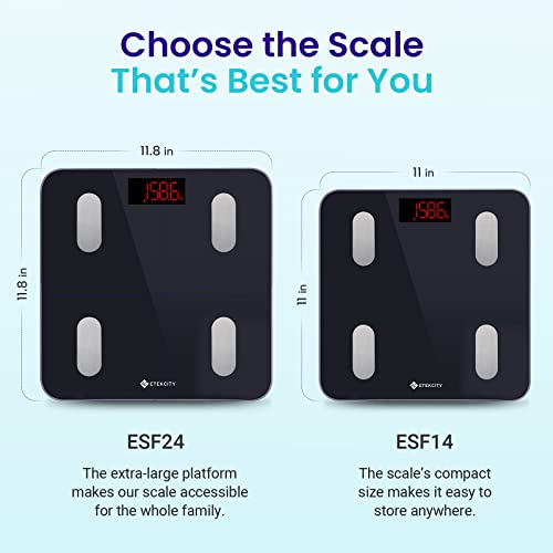 Etekcity Scales for Body Weight, Bathroom Digital Weight Scale for Body Fat, Smart Bluetooth Scale for BMI, and Weight Loss, Sync 13 Data with Other Fitness Apps, Black, 11x11 Inch