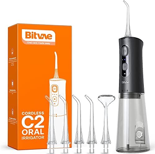 Bitvae Water Dental flosser for Teeth, Cordless Water Teeth Cleaner Picks, IPX7 Waterproof Water Flosser, 3 Modes 6 Jet Tips, USB Rechargeable Water Dental Picks for Cleaning, Black