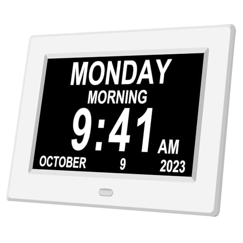MRCHYDZ Clock with Day and Date for Elderly Large Display Digital Clock 5 Alarm 3 Medicine Reminders Dementia Clocks Digital Calendar Day Clocks Wall Clock Large Number Alarm Clocks 7 Inch White