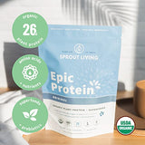 Sprout Living, Epic Protein, Plant Based Protein & Superfoods Powder, Original, Unflavored | Organic Protein Powder, Vegan, Non Dairy, Non-GMO, Gluten Free, Sugar Free, Perfect Keto Drink Mix (1 lb)