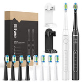 Bitvae Electric Toothbrushes 2 Pack Sonic Toothbrush with Holders, Dual Ultrasonic Electronic Toothbrush 8 Brush Heads 5 Modes, Rechargeable Power Toothbrush for 30 Days Using, Black & White