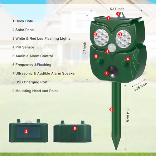 2024 Upgraded Ultrasonic Pest Repeller Outdoor Solar Animal Repellent with Motion Sensor Cat Repellent Outdoor Waterproof to Repel Dog Raccoon Fox Rabbit Deer Squirrel Skunk Repellent for Yard Garden