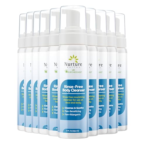 Nurture Rinse Free Waterless Foaming Cleanser | Women, Camping, Elderly & Hospital Care | Waterless Shower & Bath Wash w/Aloe for Sensitive Dry Skin | Perineal Cleansing Foam, Hand & Body Soap