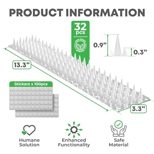 Petfolio 32 Pack Bird Deterrents for Outside Patio - 35ft Transparent Balcony Pigeon Deterrent Spikes to Keep Birds Away. Anti Bird Spikes for Pigeons and Other Small Birds, Crows, Woodpeckers & Cats