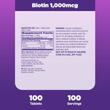 Natrol Beauty Biotin 1000mcg, Dietary Supplement for Healthy Hair, Skin, Nails and Energy Metabolism, 100 Tablets, 100 Day Supply (Pack of 12)