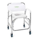 OasisSpace Rolling Shower Chair 400 lb, Rolling Commode Transport Chair with Wheels and Padded Seat for Handicap, Elderly, Injured and Disabled
