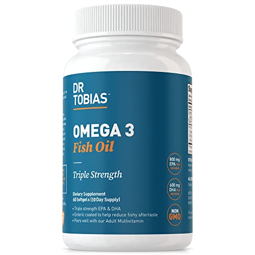 Dr. Tobias Omega 3 Fish Oil, 800 mg EPA 600 DHA Supplement for Heart, Brain & Immune Support, Absorbable Triple Strength Oil Supplements - 2000 Per Serving, 30 Servings