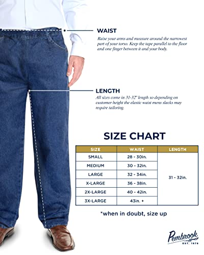 Pembrook Mens Elastic Waist Pants for Seniors - Adaptive Mens Pants for Elderly | Elastic Waist Pants for Men | Senior Elastic Waist Pants Denim