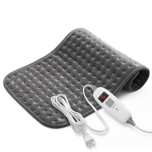 Electric Heating Pad for Back Pain Relife, Cramps, Neck and Shoulder, Moist/Dry Heat Therapy with Auto Shut Off Heating Pads, Holiday Christmas Gifts for Women Men Mom Dad (12"x24"), Gray