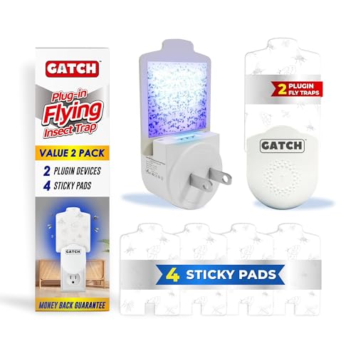 GATCH Indoor Plug-in Fly Trap (2 Pack) for Mosquito Bites, Fruit Fly, Gnat Trap, Bug Zapper and Fly Tapper with Night Light UV Attractant Catcher for Home Office White