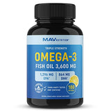 Triple Strength Omega 3 Fish Oil | 3600 mg EPA & DHA | Over 2,000mg of Omega-3 Fatty Acids | Over 1,200mg EPA + 800mg DHA | Best Essential Fatty Acids | Premium Burpless Softgel Supplements (180 Ct)