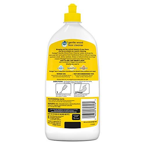 Pledge Wood Floor Cleaner Liquid, Shines Hardwood, Removes Dirt, Safe and Gentle, Lemon, 27 fl oz