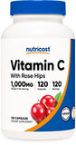 Nutricost Vitamin C with Rose Hips 1025mg, 120 Capsules - Vitamin C 1000mg, Rose Hips 25mg, Premium, Non-GMO, Gluten Free Supplement