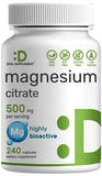 Magnesium Citrate 500mg, 240 Capsules | Easily Absorbed, Purified Trace Mineral – Muscle, Heart, & Digestive Support – One a Day, Non-GMO