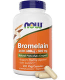 Now Bromelain 500 mg, 200 Veg Capsules - Natural Pineapple, Proteolytic Enzyme Supplement, 2400 GDU