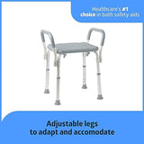 Medline Bath Bench with Arms, Shower or Bathtub Stool, Height Adjustable, Tool-Free Assembly, 350 lb. Weight Capacity, Gray