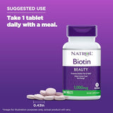 Natrol Beauty Biotin 1000mcg, Dietary Supplement for Healthy Hair, Skin, Nails and Energy Metabolism, 100 Tablets, 100 Day Supply (Pack of 12)